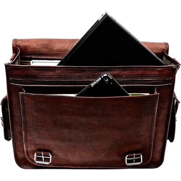 Leather Briefcase Laptop Bag 18-Inch – Handmade Messenger  Handmade Brown Leather Messenger Bag For Men 18 Inch Big for Women